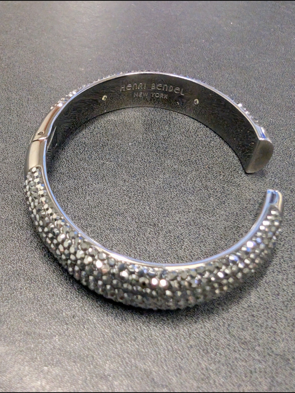 Henri Bendel Gunmetal Silver Pavé Crystal Open Cuff Hinged Bracelet - Picture 4 of 6